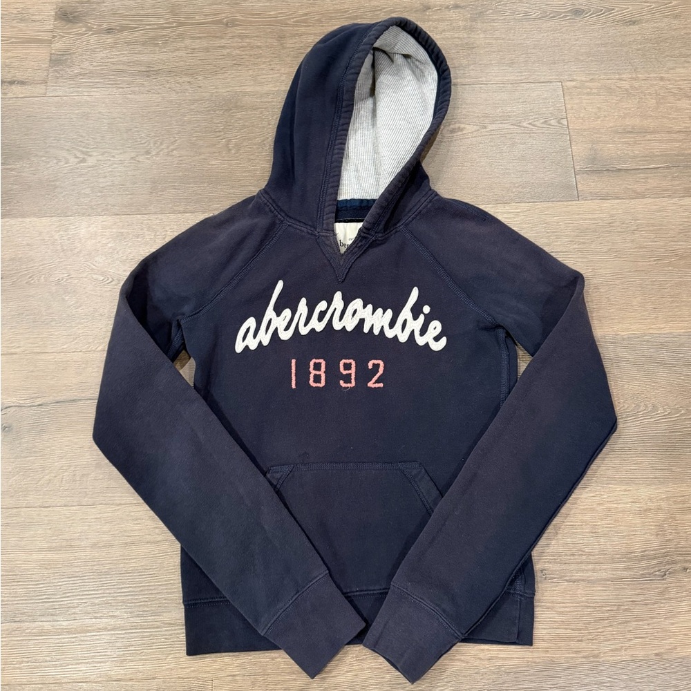 Abercrombie Y2K Vintage Pullover Hoodie Sweatshirt Navy Blue Embroidered XS